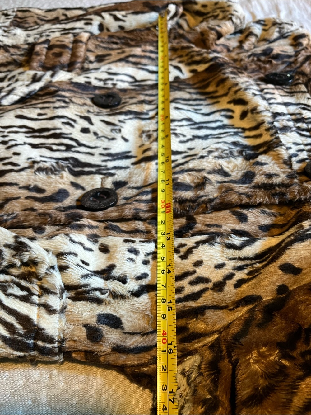 Sara Berman Faux Fur Pea Coat Portrait Neckline Collar Tiger Stripe Vintage - Picture 15 of 16